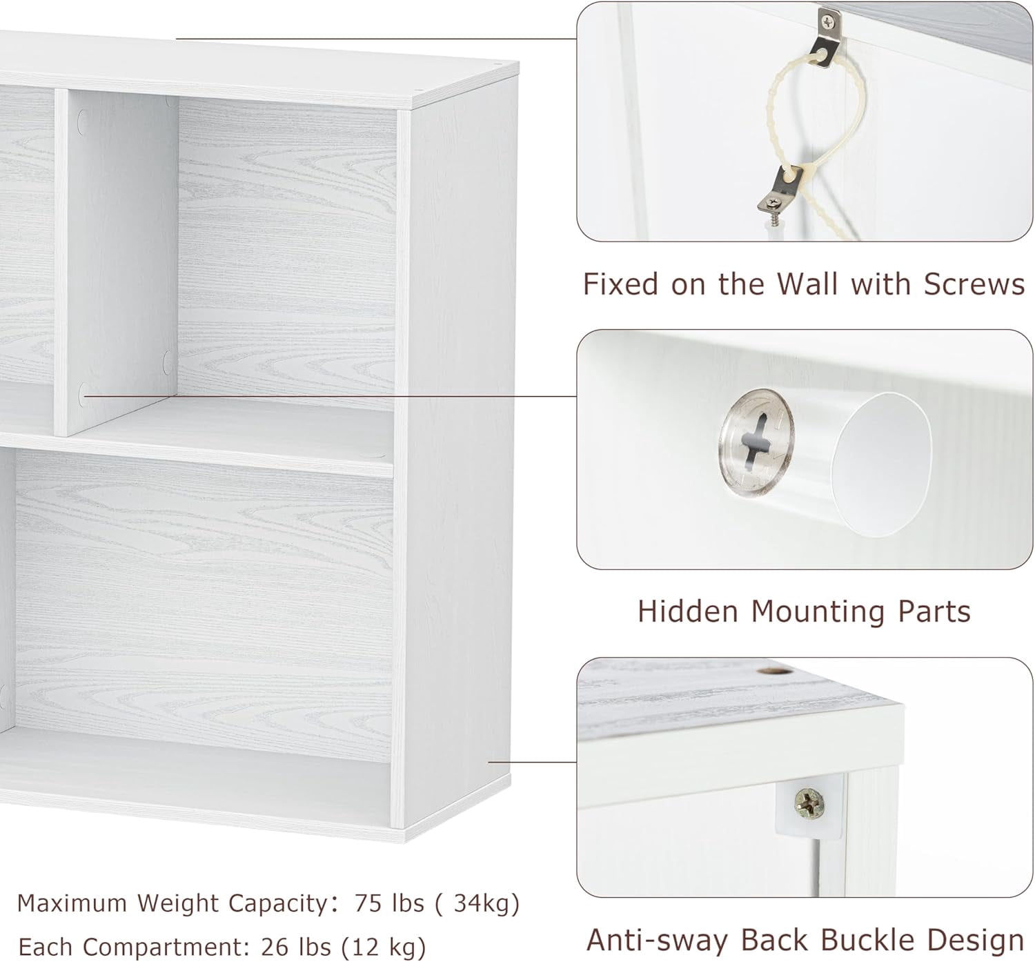Jpiziso 5 Cube Storage Organizer 35.98"x 9.45" x 24.09" Bookcases with Closed Back for Home Office, Living Room, Bed Room White