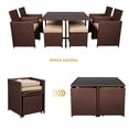 thumbnail image 6 of Seizeen Patio Dining Table Set, 9 Pieces Outdoor Dining Set With Cushions, All-Weather PE Rattan Furniture Set for Garden Yard Deck, 1 Glass Top Table, 4 Chairs and 4 Stools, 6 of 15