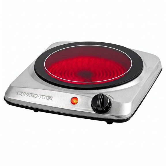 OVENTE Countertop Infrared Single Burner, 1000W Electric Hot Plate with 7” Ceramic Glass Cooktop, 5 Level Temperature Setting & Easy to Clean Base, Compact Stove for Home Dorm Office, Silver BGI101S