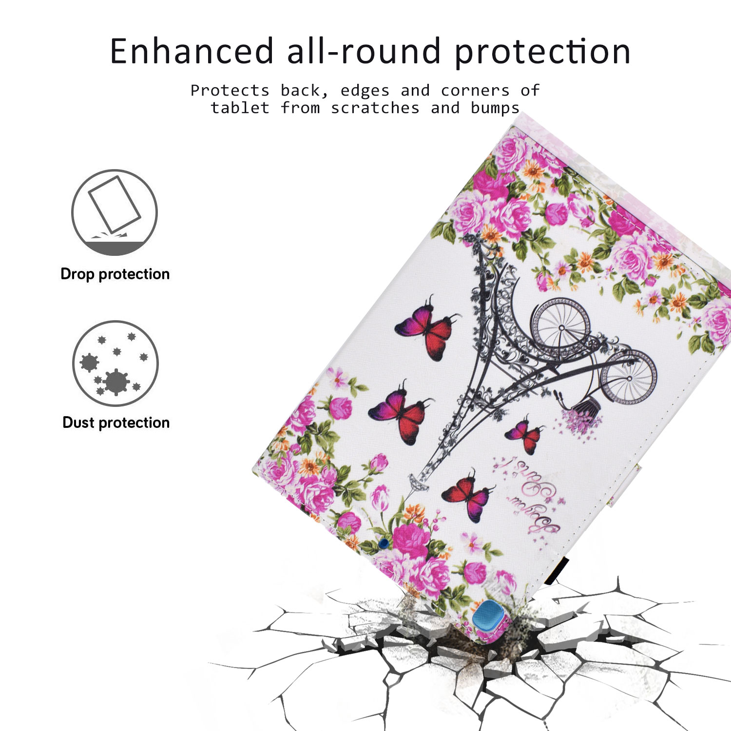 Allytech iPad 10.2" Case Cover with Pencil Holder, PU Leather Slim Shell Flip Multi Angle Stand Auto Sleep Wake Shockproof Full Protection TPU Back Cover for Apple iPad 10.2" 2019, Flower Tower