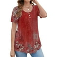 thumbnail image 2 of Sanbonepd T Shirts for Women Plus Size Henley Tunic Tops Short Sleeve Button Up Casual Ruched Blouses Clothes Peplum Flowy Summer Tops Red, 2 of 5