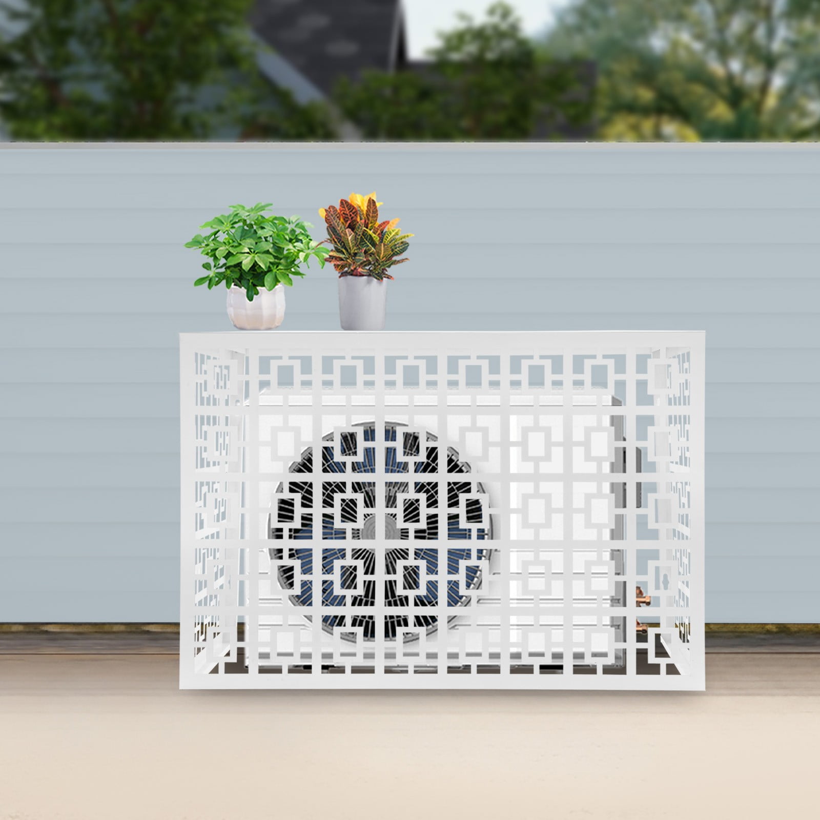 Decorative AC Fence, 39.37x27.55in Aluminum Screen, White Baking Paint, with Storage Top, for Pool Equipment & Generators