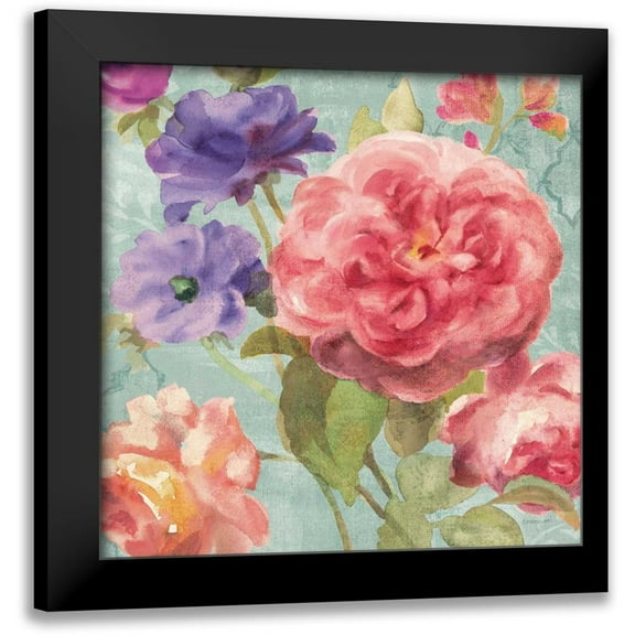 Nai, Danhui 12x12 Black Modern Framed Museum Art Print Titled - Watercolor Floral II on Grey
