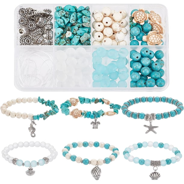1 caja de 277 cuentas de tortuga para hacer pulseras, kit de abalorios para hacer pulseras, dijes de tortuga, dijes de estrella de mar, caballito de mar, dijes de concha marina, para verano, Hawaii