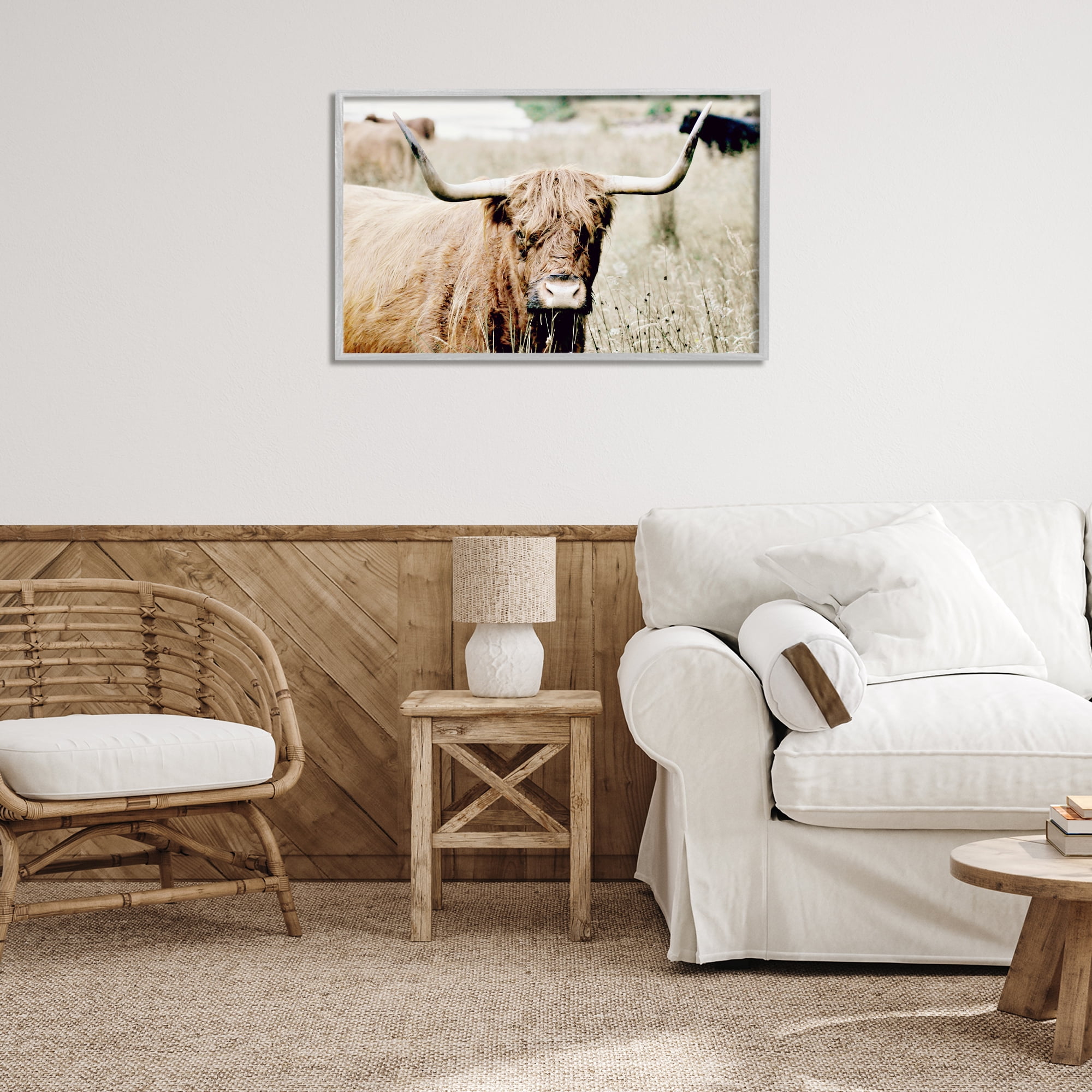 Stupell Industries Highland Cattle in Field Animals & Insects Photography Gray Framed Art Print Wall Art, 30 x 20