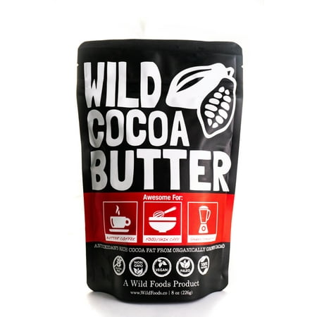 Unrefined Cocoa Butter Raw Organic Cocoa Butter Wafers by Wild Foods - Unrefined, Non-Deodorized, Food Grade - 8oz ()