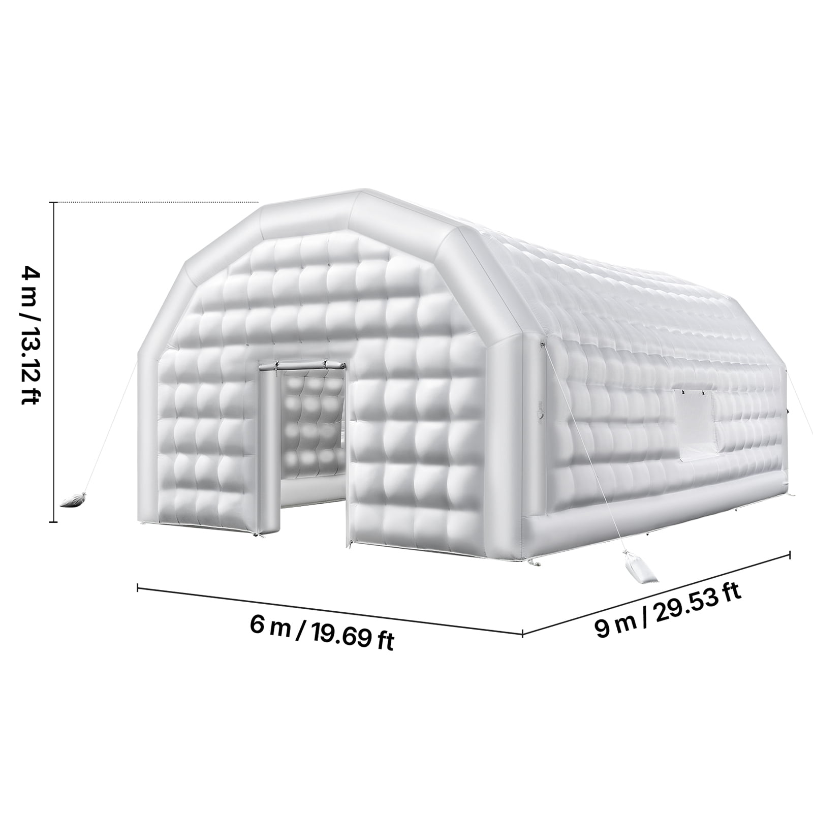 KFFKFF Inflatable Nightclub, 29.5 x 19.7 x 13.1 ft Party Tent with 1100W Blower & Sandbags, Blow-Up Event Tent with Windows, Air Cube Structure for Birthdays, Weddings, and Celebrations, White