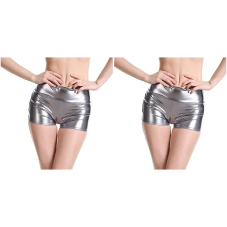 2 Pack Women Solid Bare Imitation Leather Lingerie Pants Slim Short Pants Womens Workout Shorts with Liner Casual Shorts for Women Formal Dresses for Women Short Short Sleeve Tops for Women