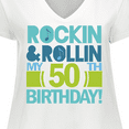 thumbnail image 4 of Inktastic 50th Birthday Rock N Roll Women's Plus Size V-Neck T-Shirt, 4 of 5