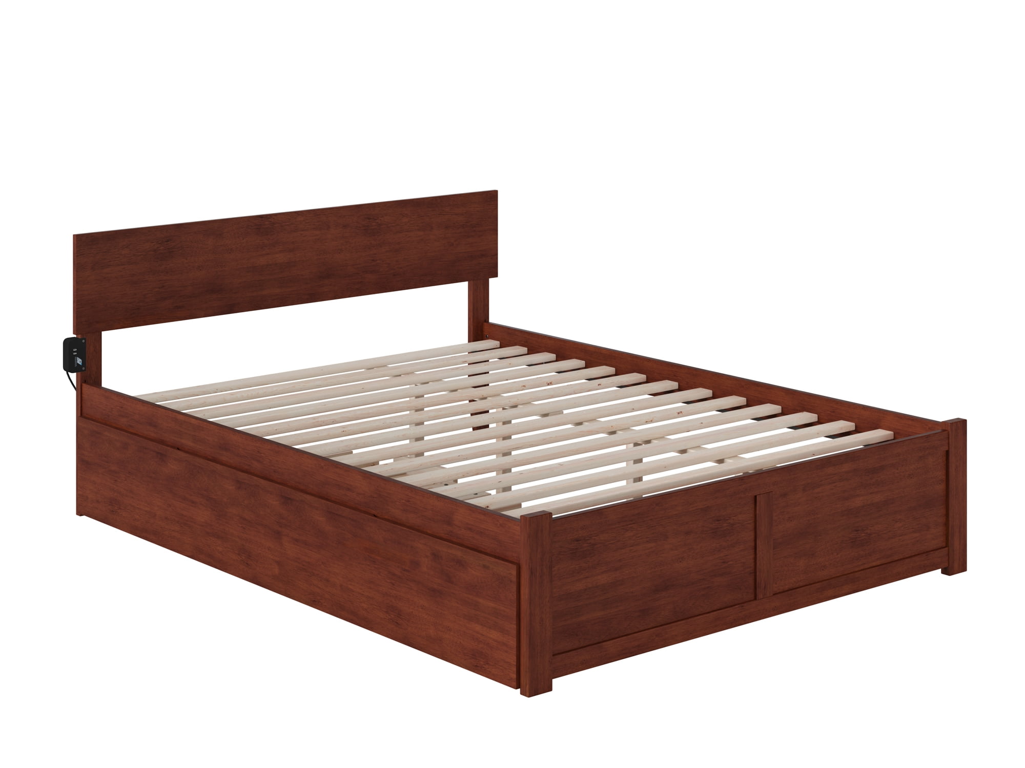 AFI Orlando Queen Wood Platform Bed with Headboard Footboard & Twin XL Trundle, Walnut