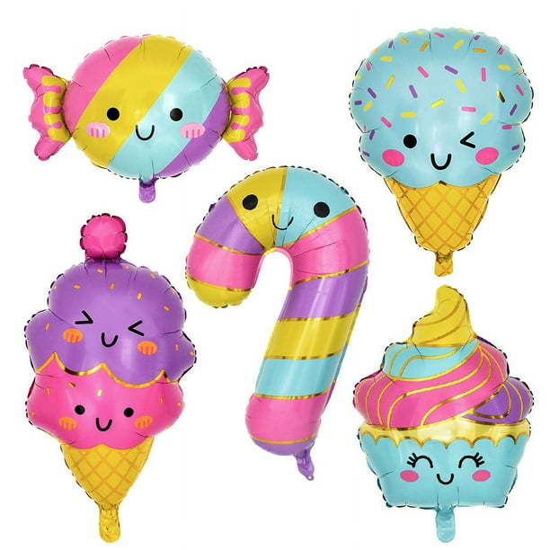 5/1 piezas de globos de aluminio de dibujos animados para postres, pasteles y helados, decoraciones para fiestas de cumpleaños de verano para niñas, juguetes para niños, bodas