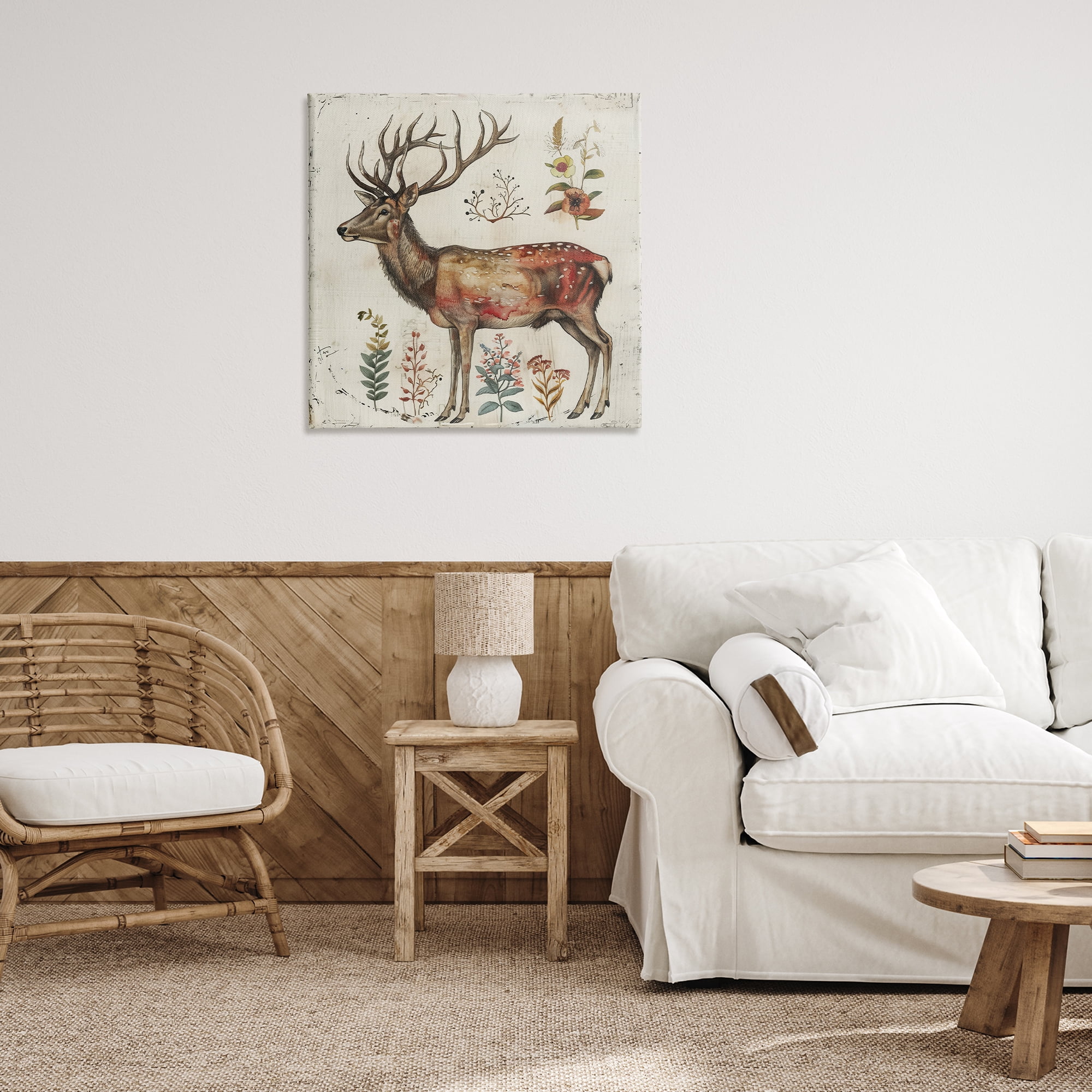 Stupell Industries Forest Elk with Botanicals Animals & Insects Painting Gallery Wrapped Canvas Art Print Wall Art, 30 x 30