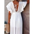 thumbnail image 6 of Women'S Casual Summer Beach Dress Ruffle Maxi Dress Button Down Boho Dress Long Tunic White One size, 6 of 7