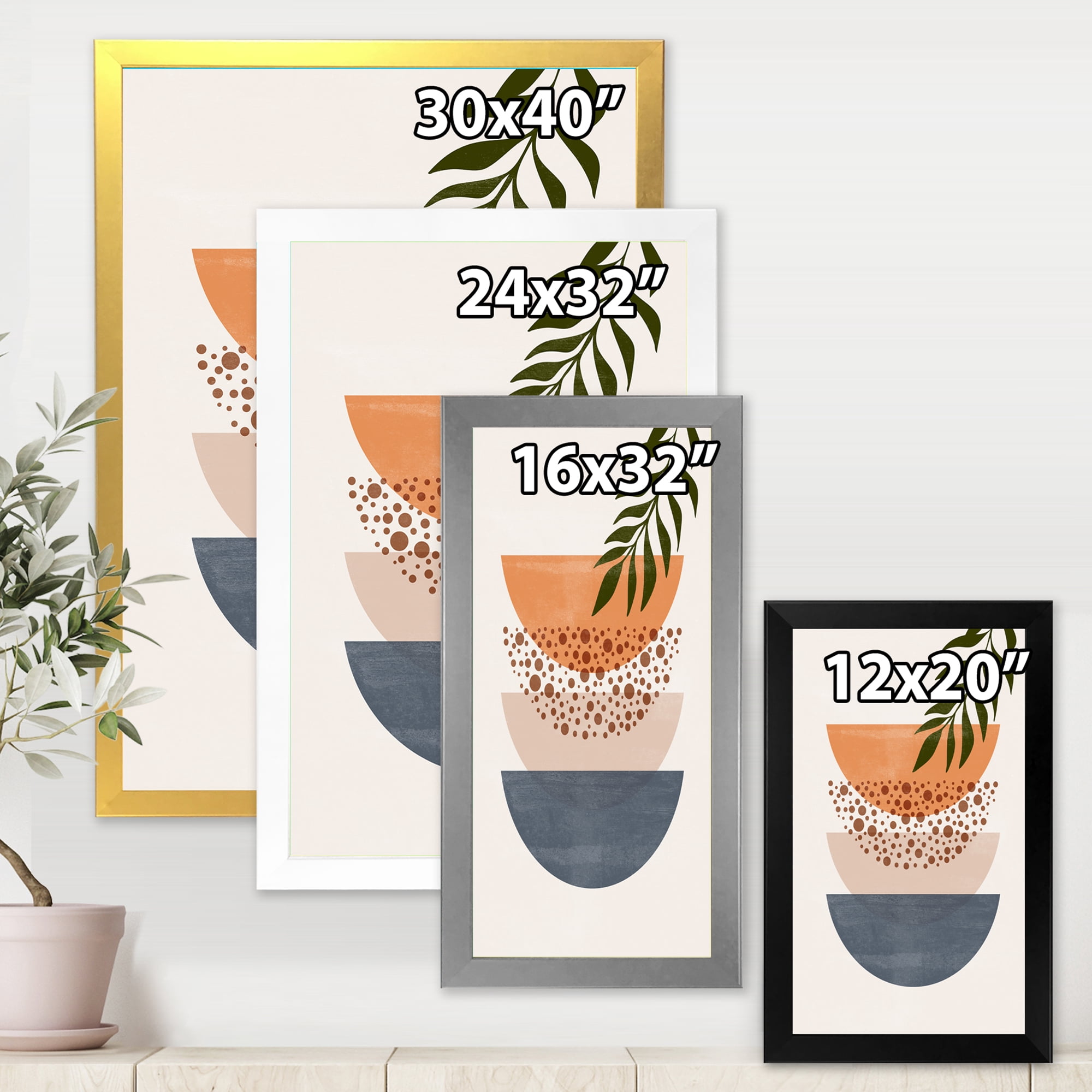 Designart 'Abstract Geometrical Moon and Sun With Leaf III' Modern Framed Art Print