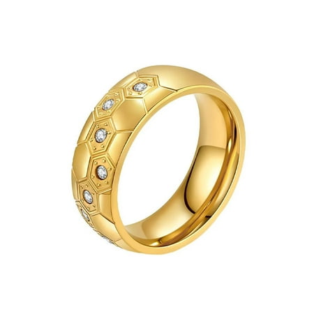 PAMTIER Men's Women's Stainless Steel Cubic Zirconia Inlay 8MM Personalized Dome Football Ring for Sports Lovers Gold Size 11