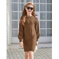 thumbnail image 2 of Oudiya Girls Sweater Dress Puff Long Sleeve Casual Cable Knit Pullover Winter Christmas Dresses for Kids 6-13Y, 2 of 6