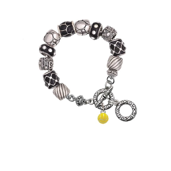 3-D Enamel Water Polo Black Pebble Bead Charm Bracelet