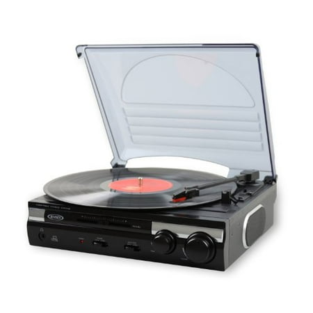 Jensen 3-Speed Stereo Turntable with Built-in Speakers and Speed Adjustment (jta-230)