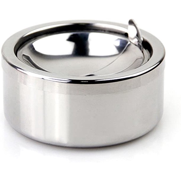 Cenicero de acero inoxidable con tapa, cenicero para cigarrillos para uso en interiores o exteriores, cenicero para fumadores, cenicero de escritorio para decoración de oficina en el hogar (plata) JAMW Sencillez
