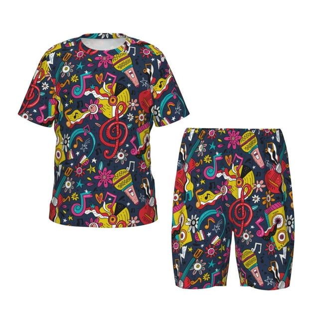 Balery Rock Music Conjunto de Pijama Infantil de Manga Corta con Estampado – Ropa de Dormir de Algodón Suave-Medium