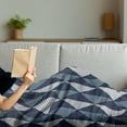 thumbnail image 3 of Geometric Soft Flannel Fleece Throw Blanket, Rhombuses and Dots Composition of Abstract Shapes Retro Revival, Cozy Plush for Indoor and Outdoor Use, 70" x 90", Bluegrey Dark Blue White, by Ambesonne, 3 of 5