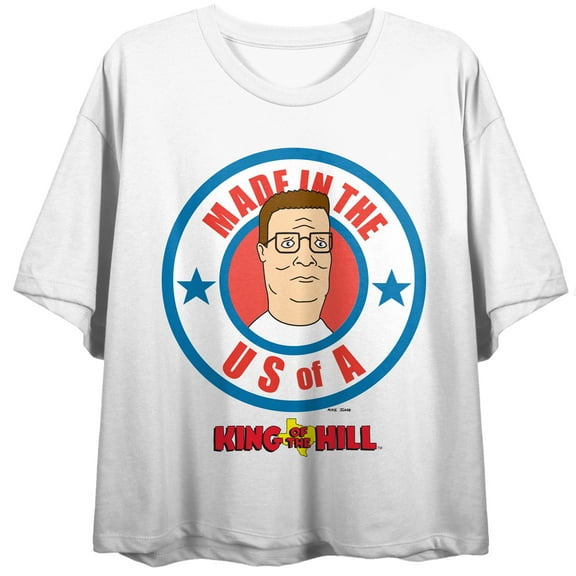 King Of The Hill Made In The US Of A Crew Neck Short Sleeve Women's White Crop Top-Medium