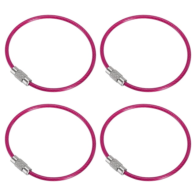 Unique Bargains 6 Pouces Fil Porte-Clés Câble Boucle Porte-Clés en Acier Inoxydable, Rose Rouge Pack de 4