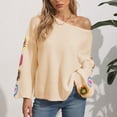 thumbnail image 4 of Drses Women's Floral Crochet Round Neck Casual Long Sleeve Loose Sweater Pullover, 4 of 6