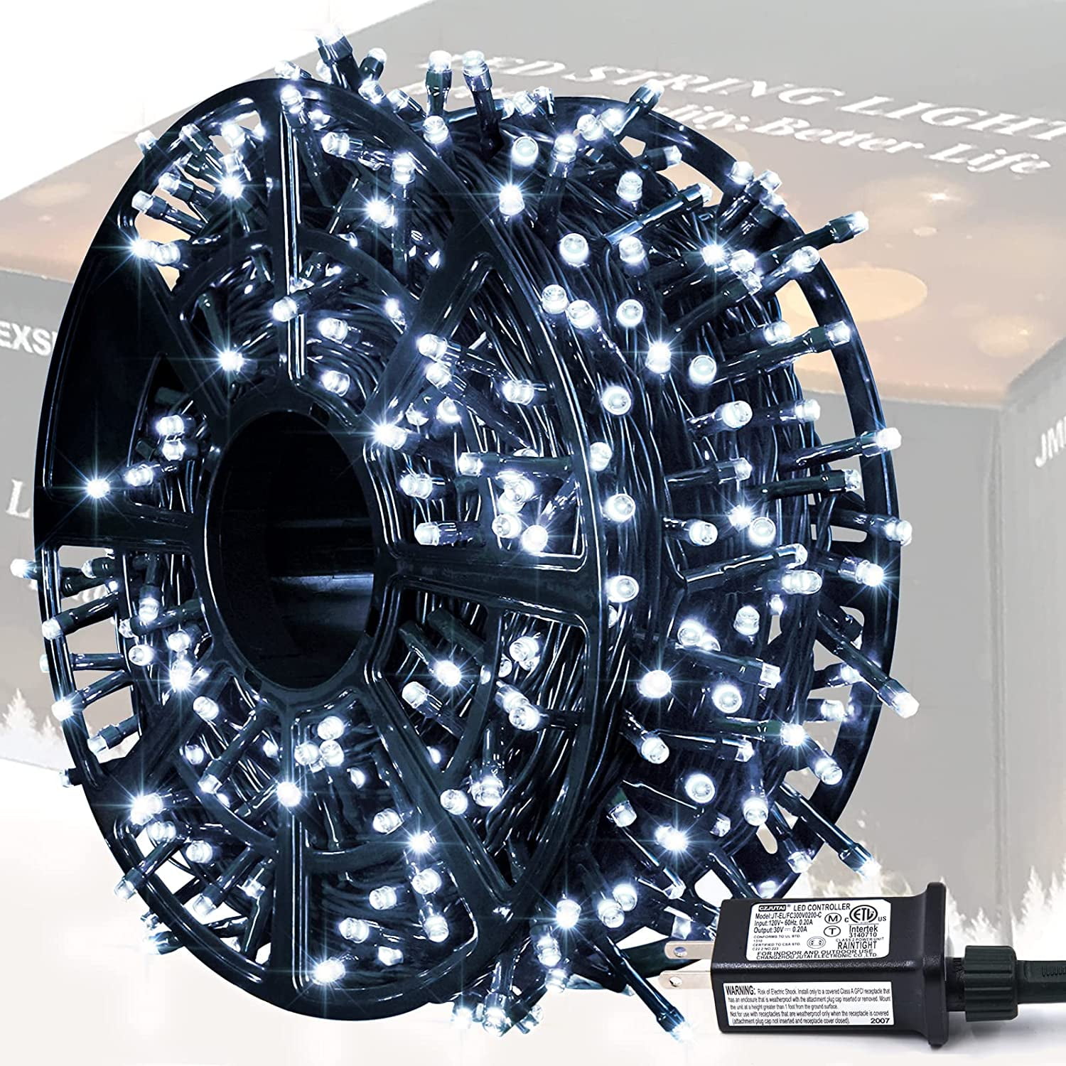 JMEXSUSS 500 LED White Christmas Lights Outdoor, 173ft 8 Modes