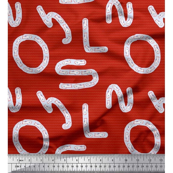 Soimoi Silk Fabric Alphabets,Waves & Fish Artistic Decor Fabric Printed Yard 42 Inch Wide