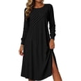 thumbnail image 2 of Omexry Work Dresses for Women Women's Fashion And Leisure Splicing Long Sleeve Round Neck Loose And Comfortable Dress, 2 of 7
