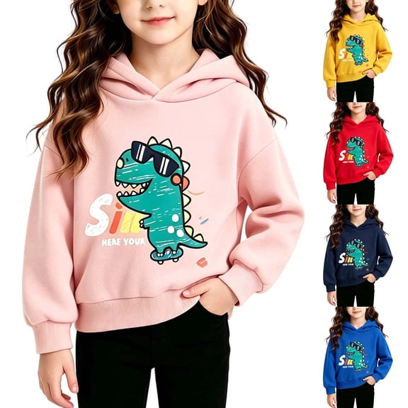 YHAJDS Kids Boys Girls Sweatshirt Cotton Tees Tops Long Sleeve Shirt Print Graphic Hooded Long Sleeve Loose Cut Casual Sweatshirt Tops