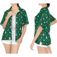 thumbnail image 4 of HAPPY BAY Women's Beach Funny Santa Claus Party Shirt Blouse Short Sleeve Tops Hawaiian Gifts Christmas Tree Dresses for Women L Xmas Theme, Green, 4 of 6