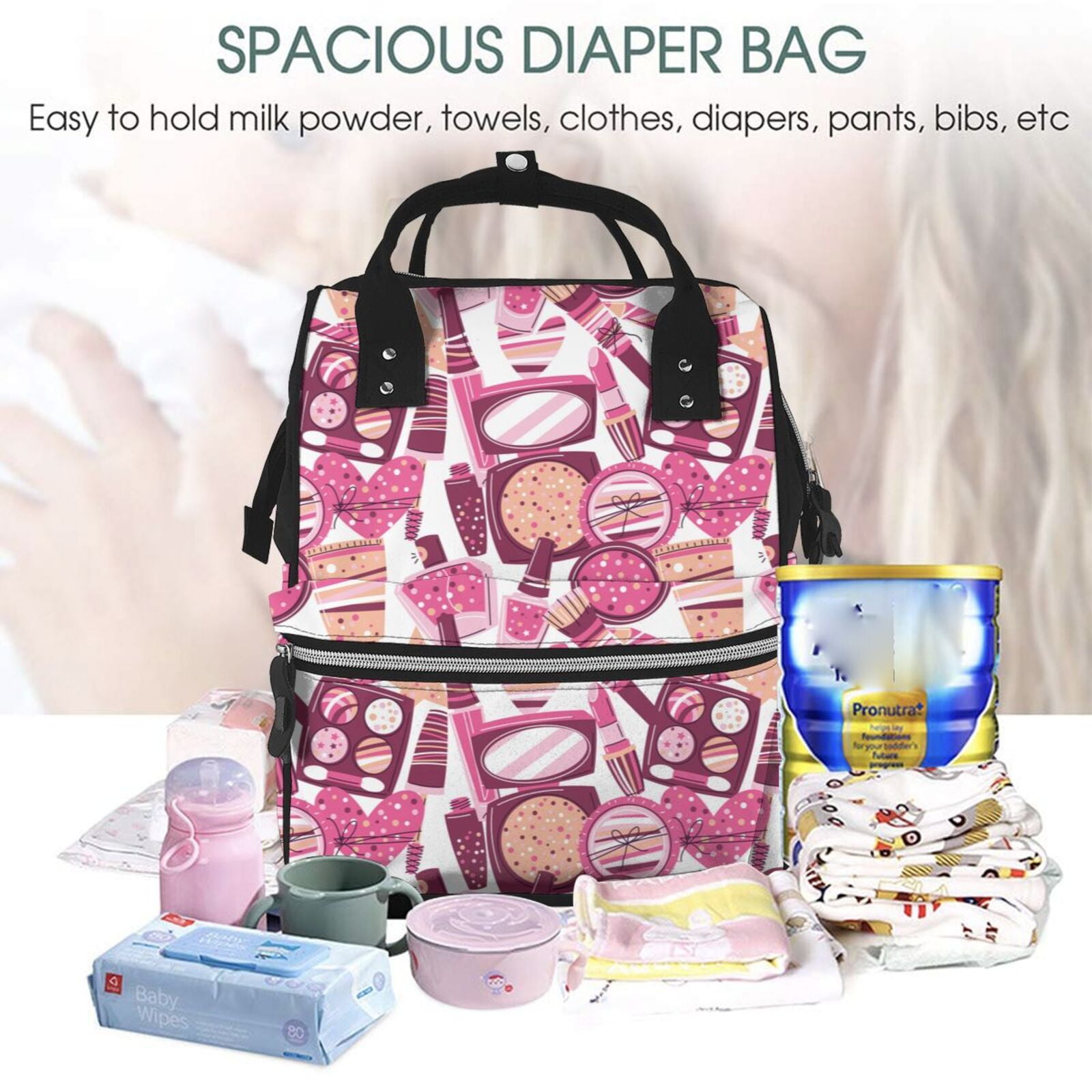 Ratiio Cute Girl Mummy Backpack - Waterproof Twill Canvas, Large Capacity Diaper Bag with Multiple Pockets and Adjustable Straps