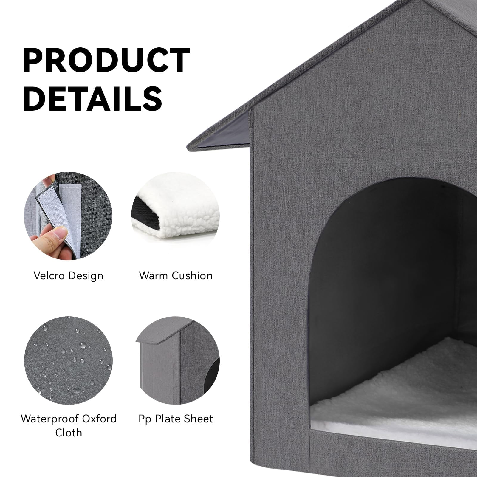 Cat Bed, POPO Foldable Cat House for In/Outdoor, 17 x 13 x17 inches Cat Tent, Gray
