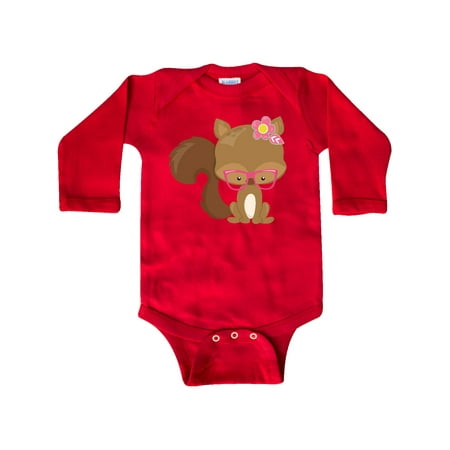 

Inktastic Hipster Squirrel Squirrel With Glasses Flowers Gift Baby Boy or Baby Girl Long Sleeve Bodysuit
