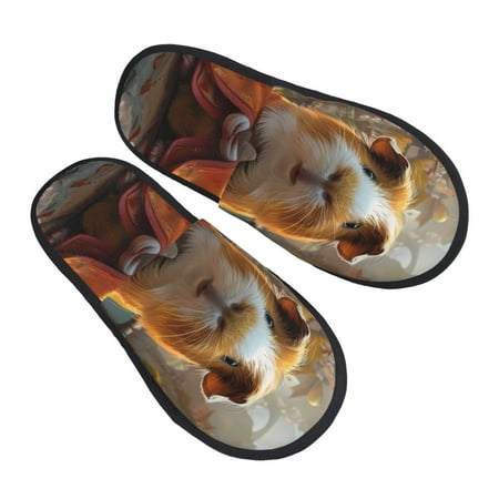 

KLL Valley Meditating Guinea Pig Slippers for Women Men House Slip on Indoor Outdoor Bedroom Furry Fleece Lined Ladies Comfy Anti-Skid Rubber Hard Sole-Medium