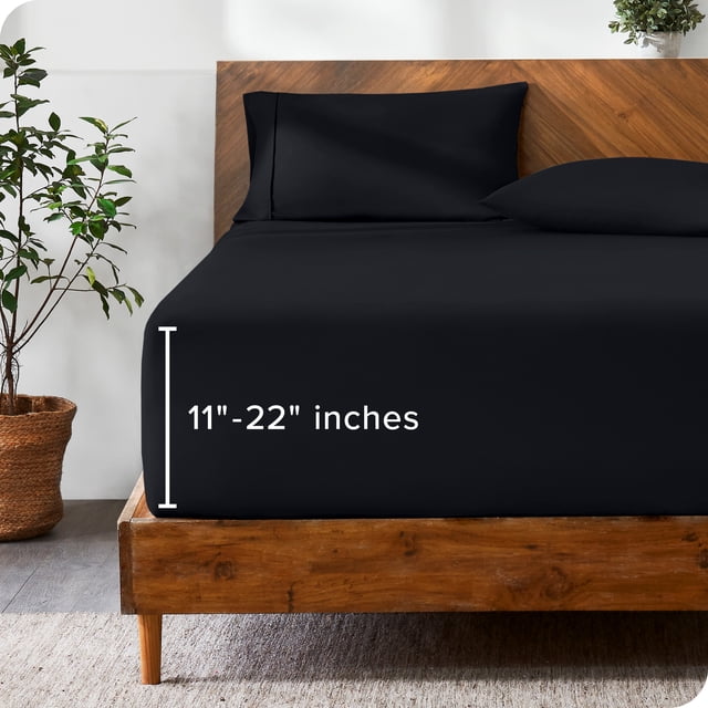 Bare Home Fitted Sheet - 22" Extra Deep Pocket - Premium 1800 Collection - Twin XL, Black