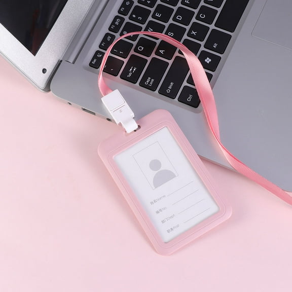 LULULION Lanyard Badge Holder Plastic Pink For ID Card Simple 1Pcs