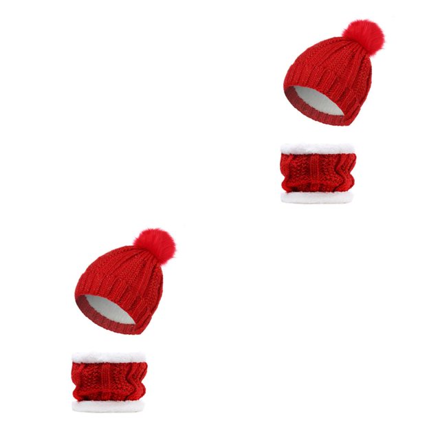 QualitChoice Winter Caps Decorative Hat Scarf Set Adorable Autumn Crochet Neckerchief Sports Two-piece Stylish Collar Red 2Set