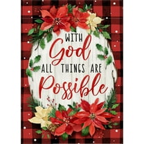 Christian With God All Things are Possible Decorative Garden Flag, Religious Christmas Poinsettia Flower Plaid Yard Outside Decorations, Xmas Holiday Farmhouse Outdoor Small Home Decor 12.5x18