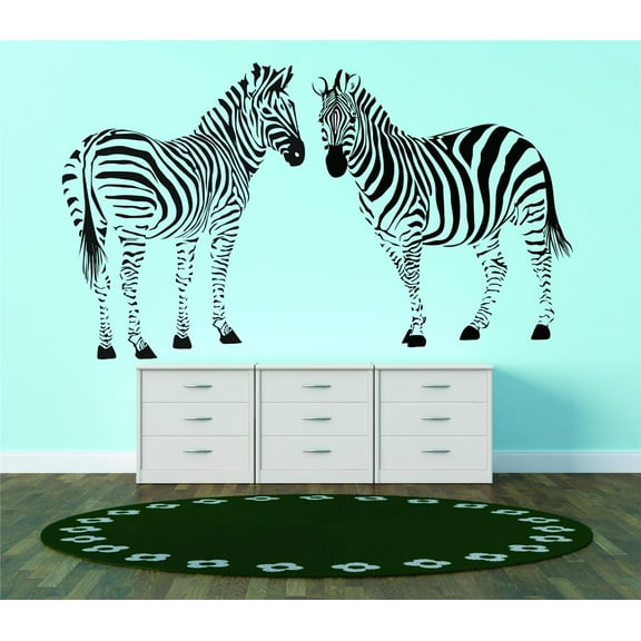 Design With Vinyl Artwork Two Zebras Africa Safari White Stripeed Animals Wall Decal for Children - Petting Zoo Horse Swift Themed Décor - Size: 16 In x 23 In