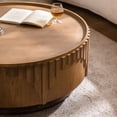 thumbnail image 2 of Modern Round Coffee Table Handcrafted Solid Wood Veneer with Mushroom Shape Fluted Design Sturdy Pedestal Base for Apartment Living Room, 2 of 7