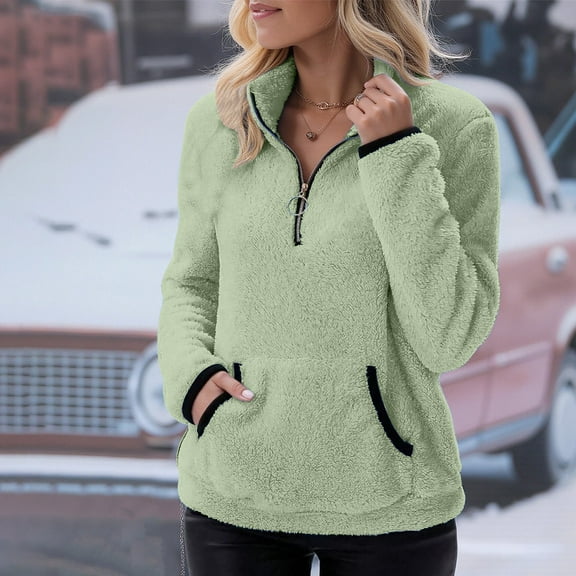Ounisa Women's Half Zip Sherpa Fleece Pullover Warm Oversized Sweatshirts Soft Fuzzy Jackets for Fall Winter 2025