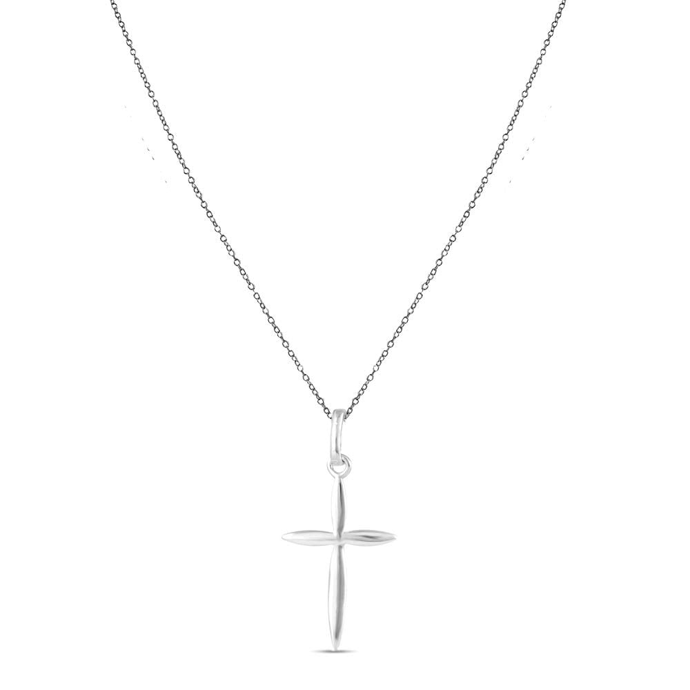 LeCalla 925 Sterling Silver Timeless Classic Cross Pendant Necklace with Cable Chain, 18+2 Inches