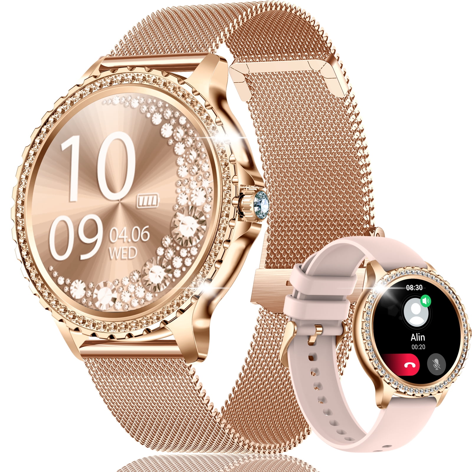 Smart Watches Women with Diamonds Bluetooth call Heart Rate