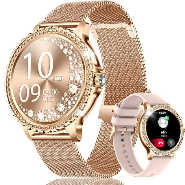 Smart Watches Women with Diamonds Bluetooth call Heart Rate