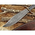 thumbnail image 4 of 15" Long hand forged Damascus steel Hunting Bowie Knife, 2 tone Black Dollar wood with Brass finger guard, Cow Hide Leather sheath with belt loop, 4 of 5