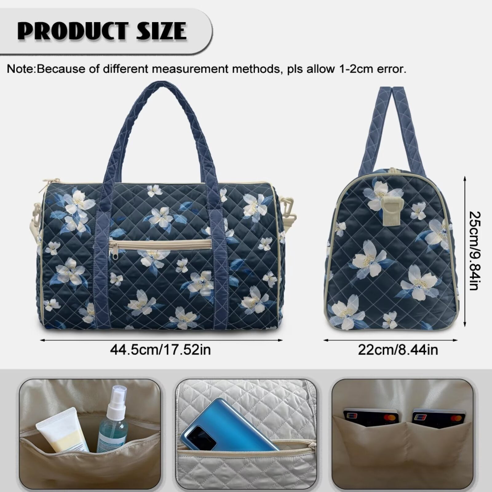 Chririnla Blue & White Floral Print Polyester Duffle Bag for Travel Women Casual Overnight with Carry On Size & Separate Compartment Ideal for Flight