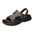 thumbnail image 5 of Dakaela Men's Leather Flat Sandals Open Toe Slip on Slides Summer Slides with Adjustable Dual Strap, 5 of 6